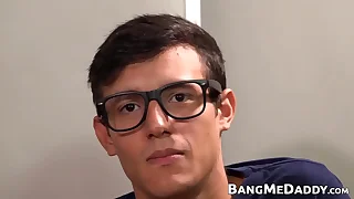 Anal slut twink barebacked by two daddies before cumming